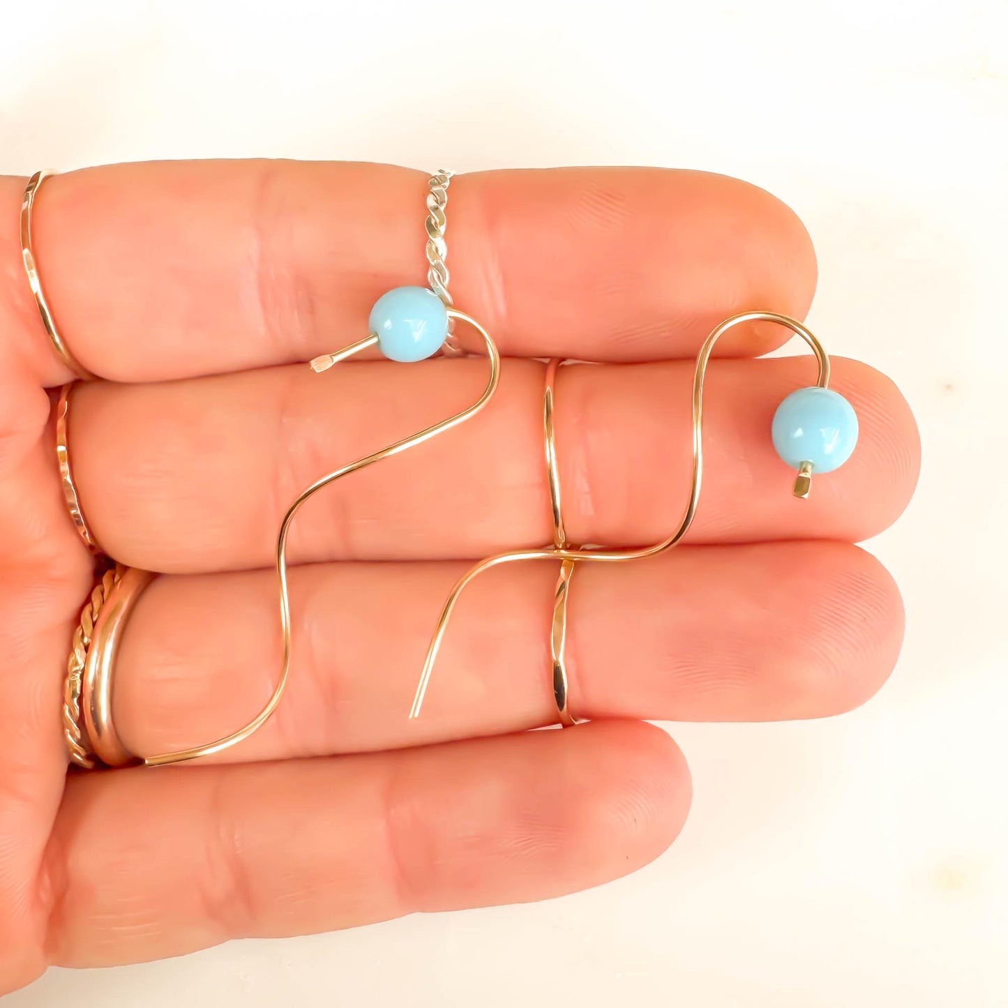 Turquoise Spiral Earrings, 14K Gold Filled