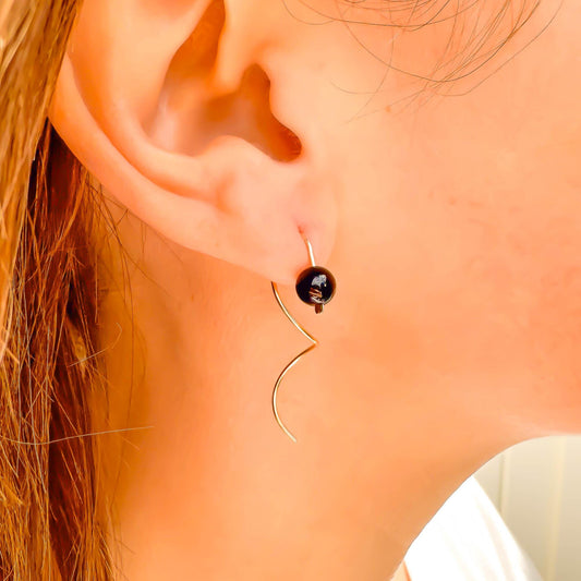 Onyx Spiral Earrings, 14K Gold Filled