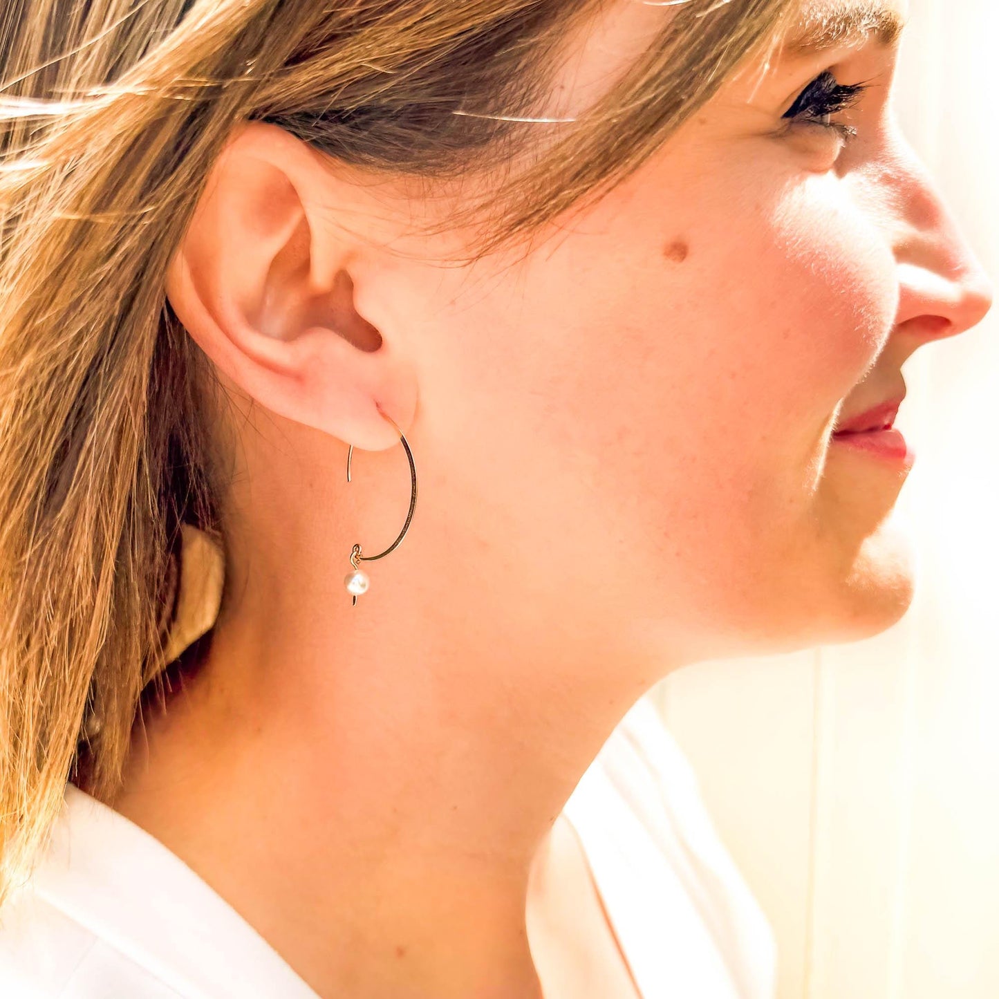 Pearl Swoop Threader Earrings, Sterling Silver