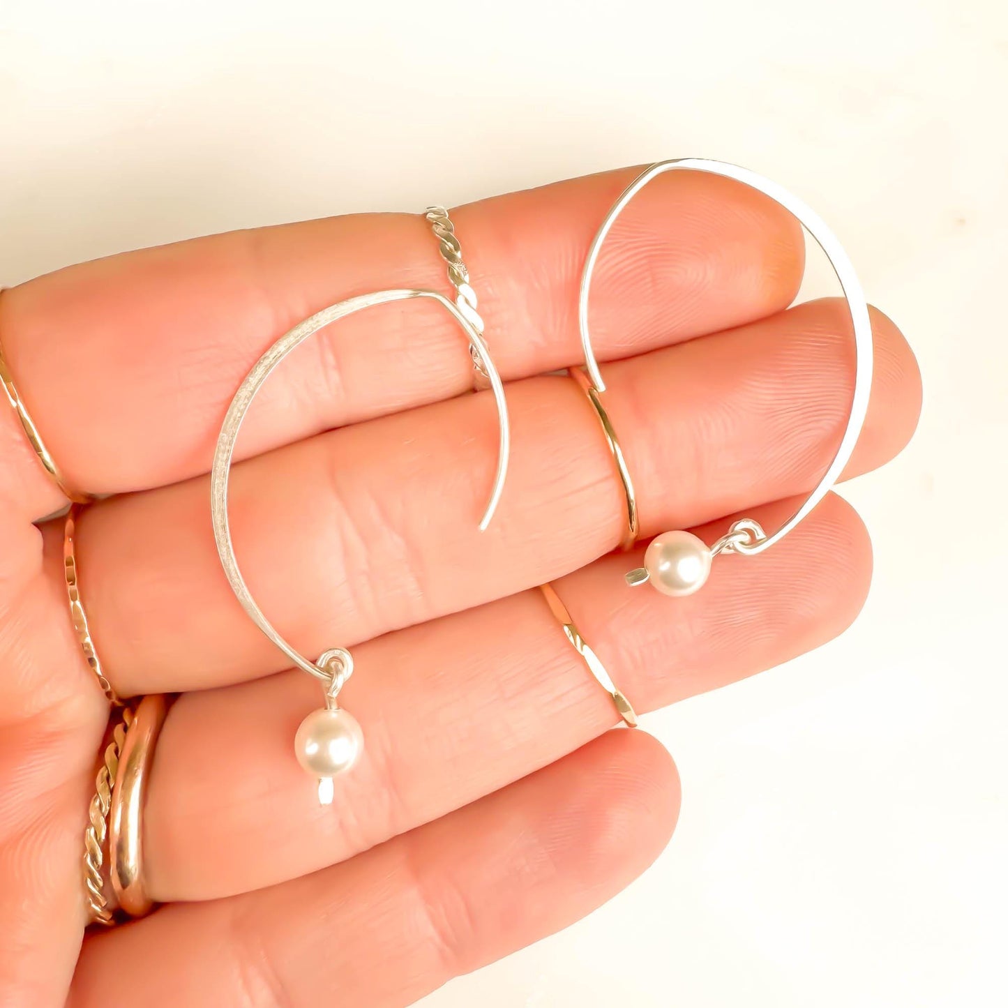 Pearl Swoop Threader Earrings, Sterling Silver