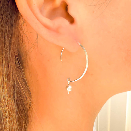 Pearl Swoop Threader Earrings, Sterling Silver