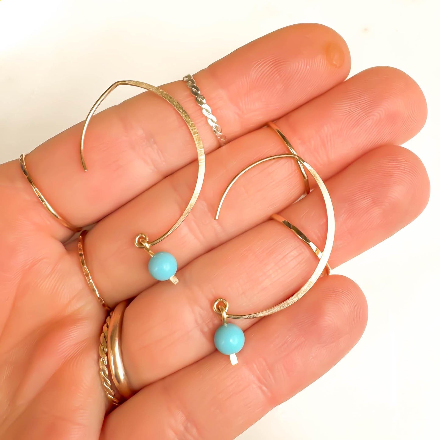 Turquoise Swoop Threader Earrings, 14K Gold Filled
