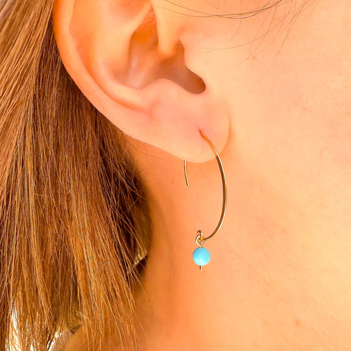 Turquoise Swoop Threader Earrings, 14K Gold Filled