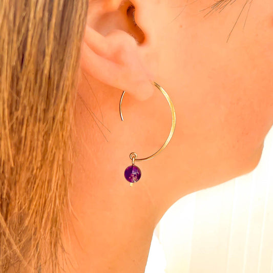 Amethyst Swoop Threader Earrings, 14K Gold Filled