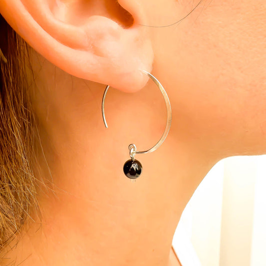 Onyx Swoop Threader Earrings, Sterling Silver