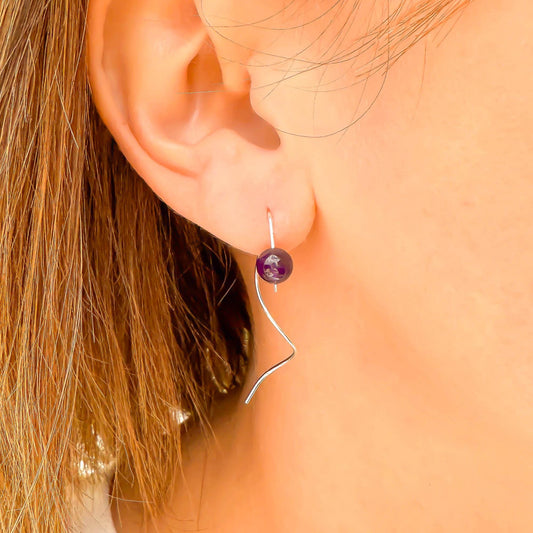 Amethyst Spiral Earrings, Sterling Silver