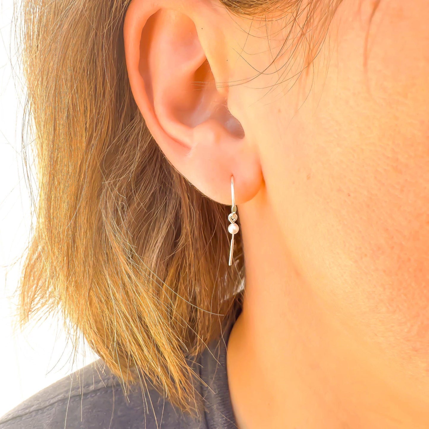That Girl: Pearl Drop Mini Hoops, Sterling Silver