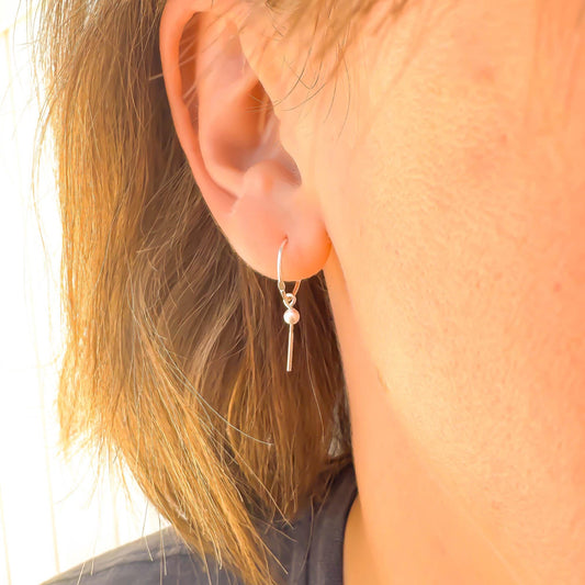 That Girl: Pearl Drop Mini Hoops, Sterling Silver