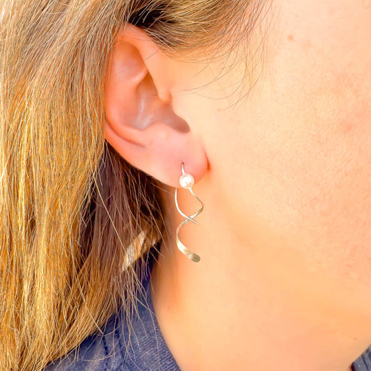 Dancing Through: Pearl Spiral Earrings, Sterling Silver