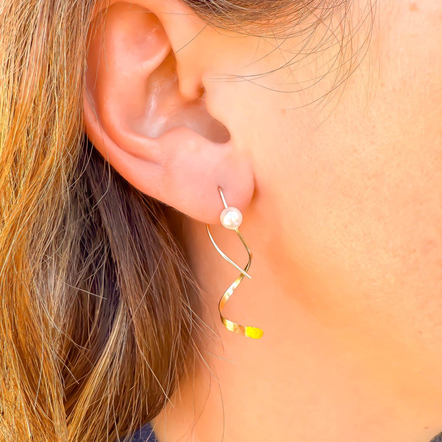 Dancing Through: Pearl Spiral Earrings, 14K Gold Filled
