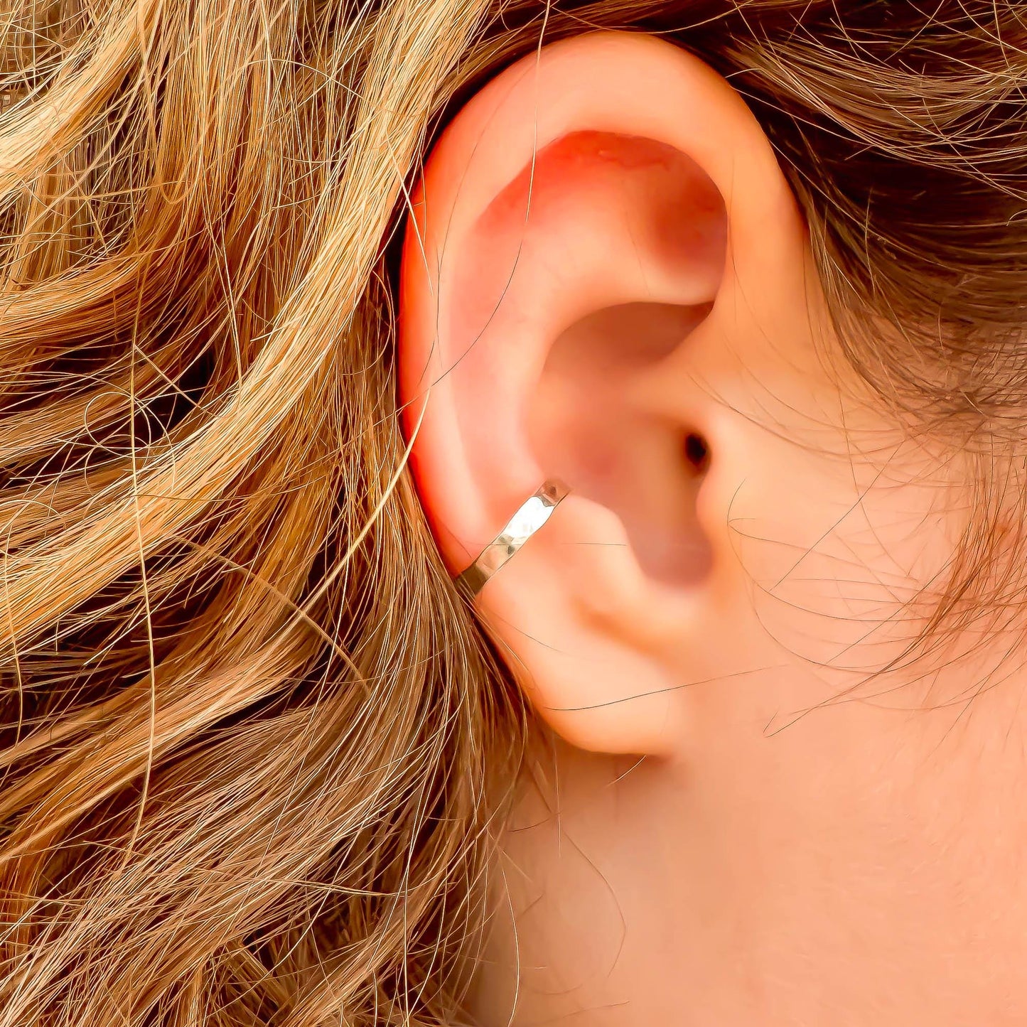 Subtle Hammered Finish Conch Ear Cuff, Sterling Silver