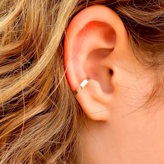Subtle Hammered Finish Conch Ear Cuff, Sterling Silver