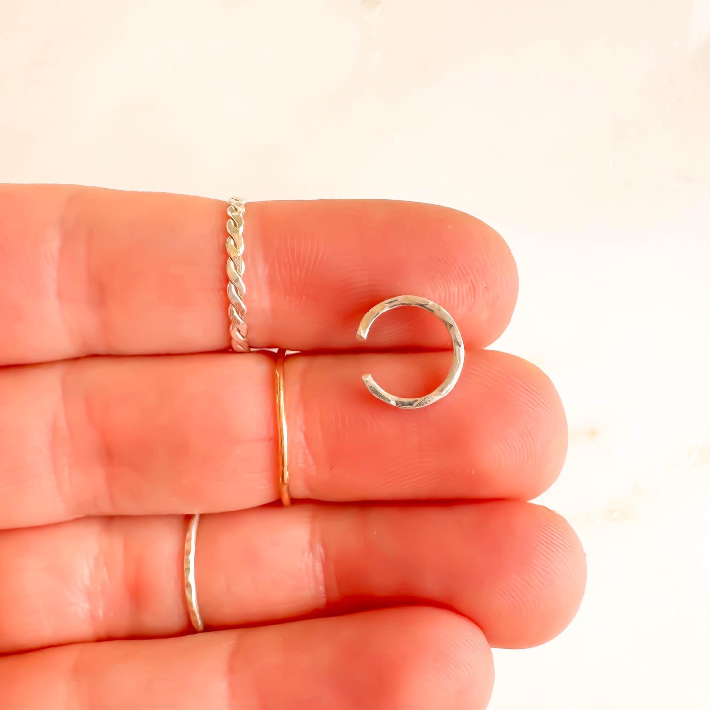 Mini Square Edged Ear Cuff, Sterling Silver