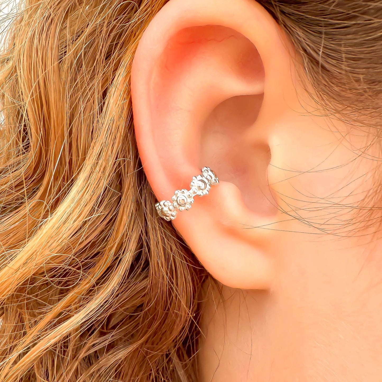 Flower Ear Cuff Conch, Sterling Silver