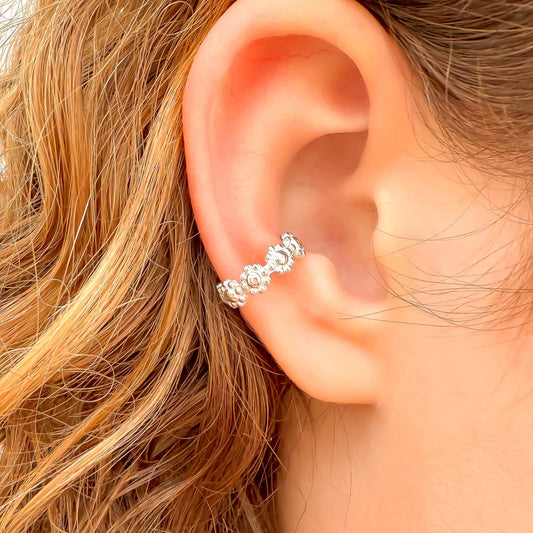 Flower Ear Cuff Conch, Sterling Silver
