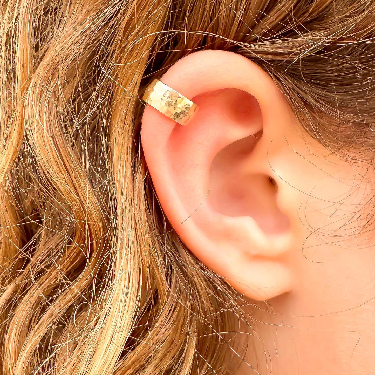 Thick Hammered Cartilage Ear Cuff, 14K Gold Filled