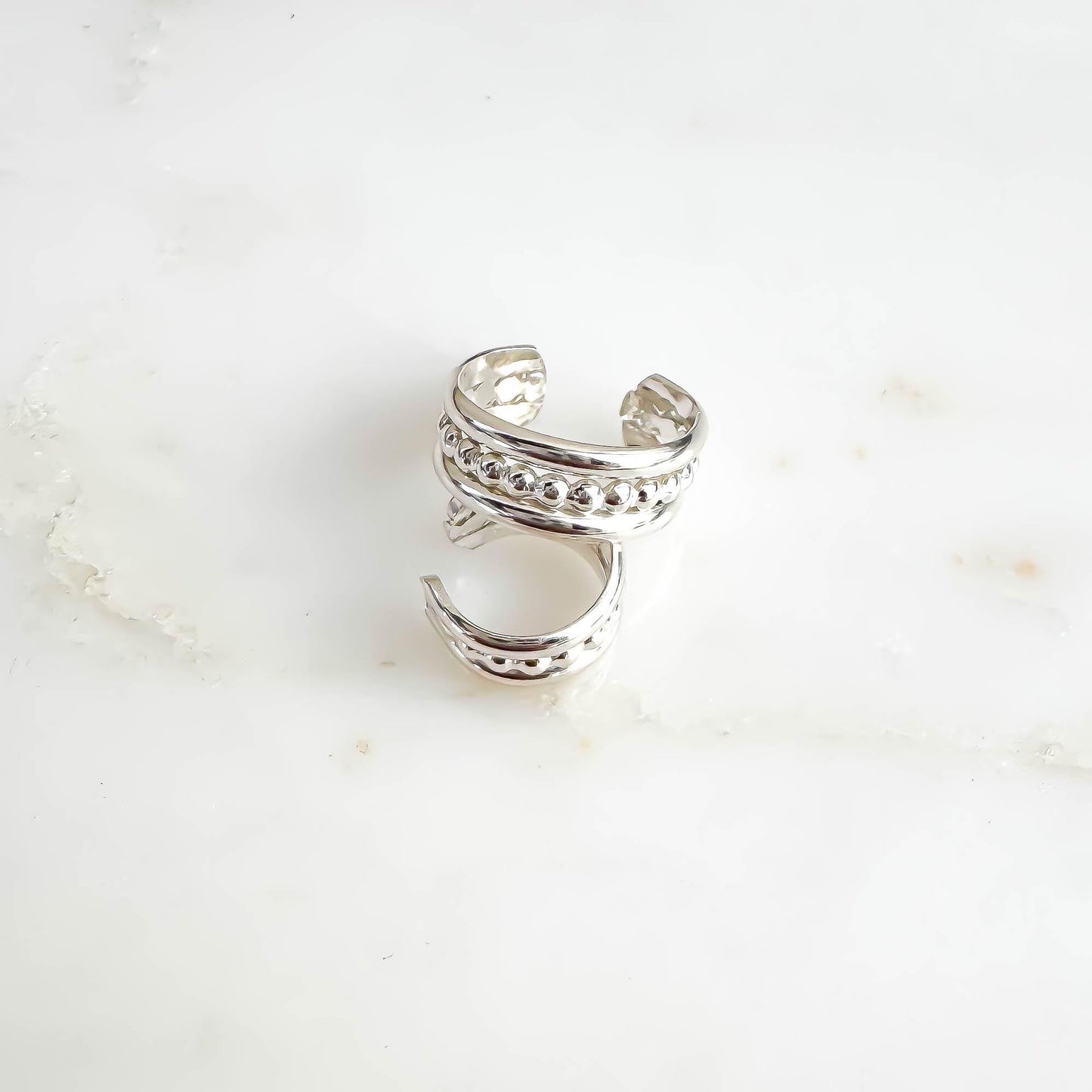 Bead Conch Ear Cuff Triple Band, Sterling Silver