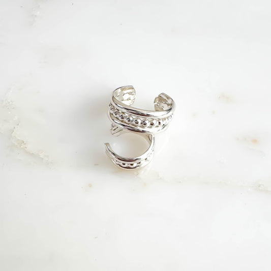 Bead Conch Ear Cuff Triple Band, Sterling Silver