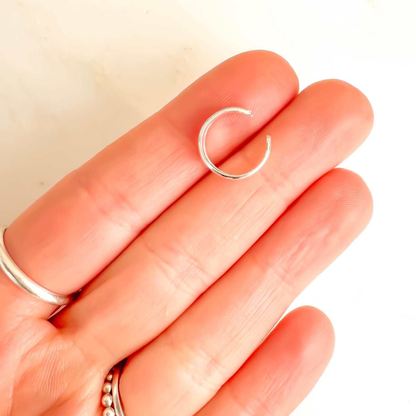 Bead Conch Ear Cuff Triple Band, Sterling Silver