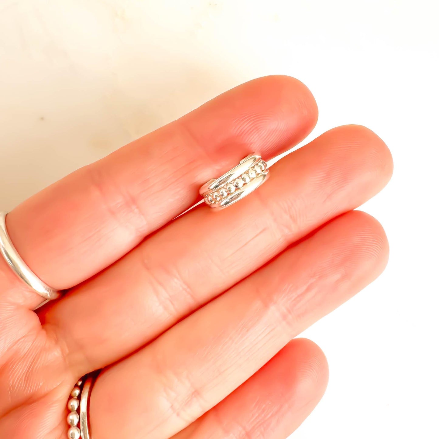 Bead Conch Ear Cuff Triple Band, Sterling Silver