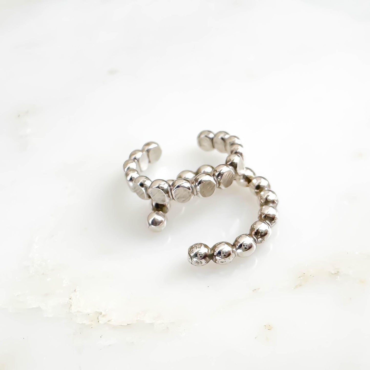 Flat Bead Conch Ear Cuff, Sterling Silver