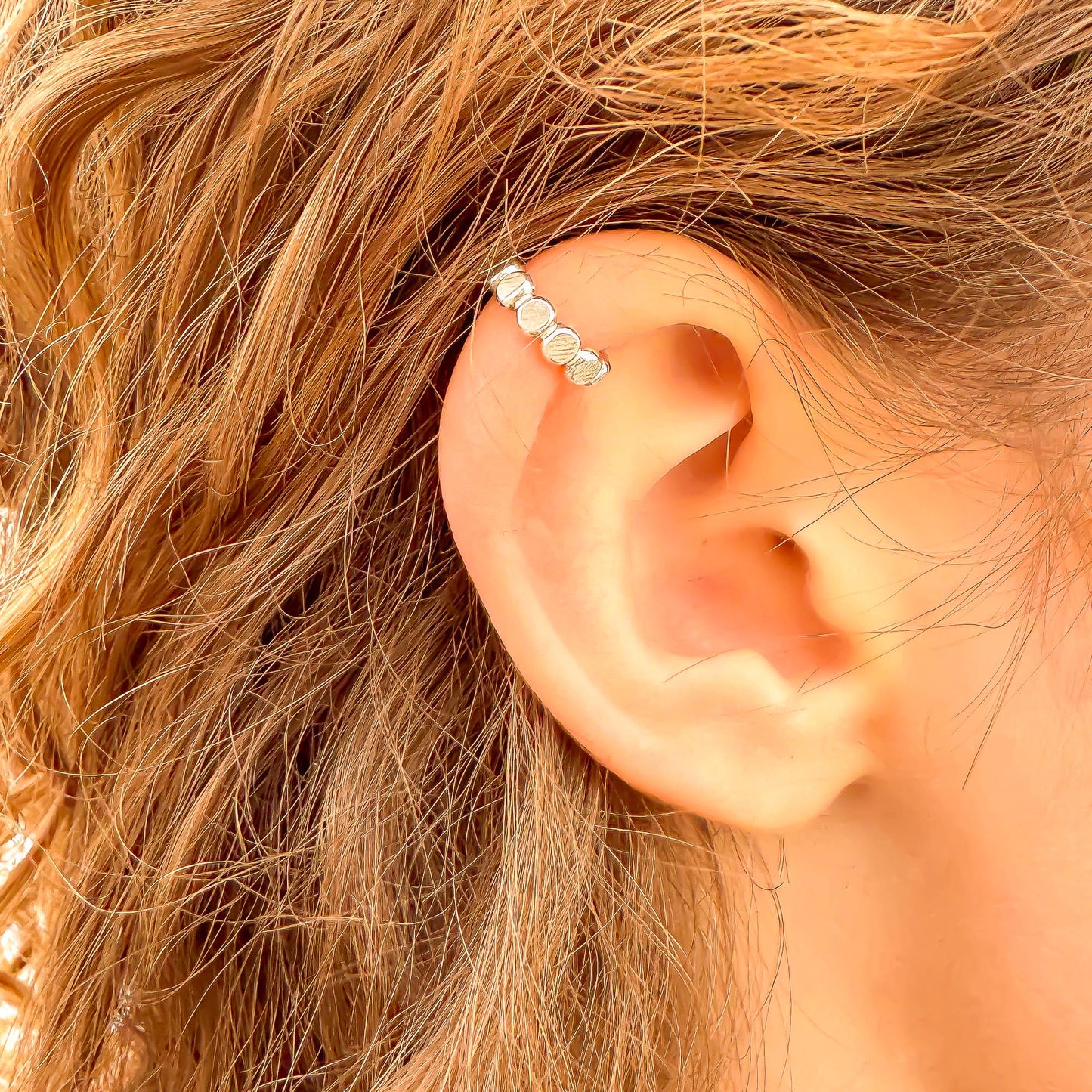 Flat Bead Mini Ear Cuff, Sterling Silver