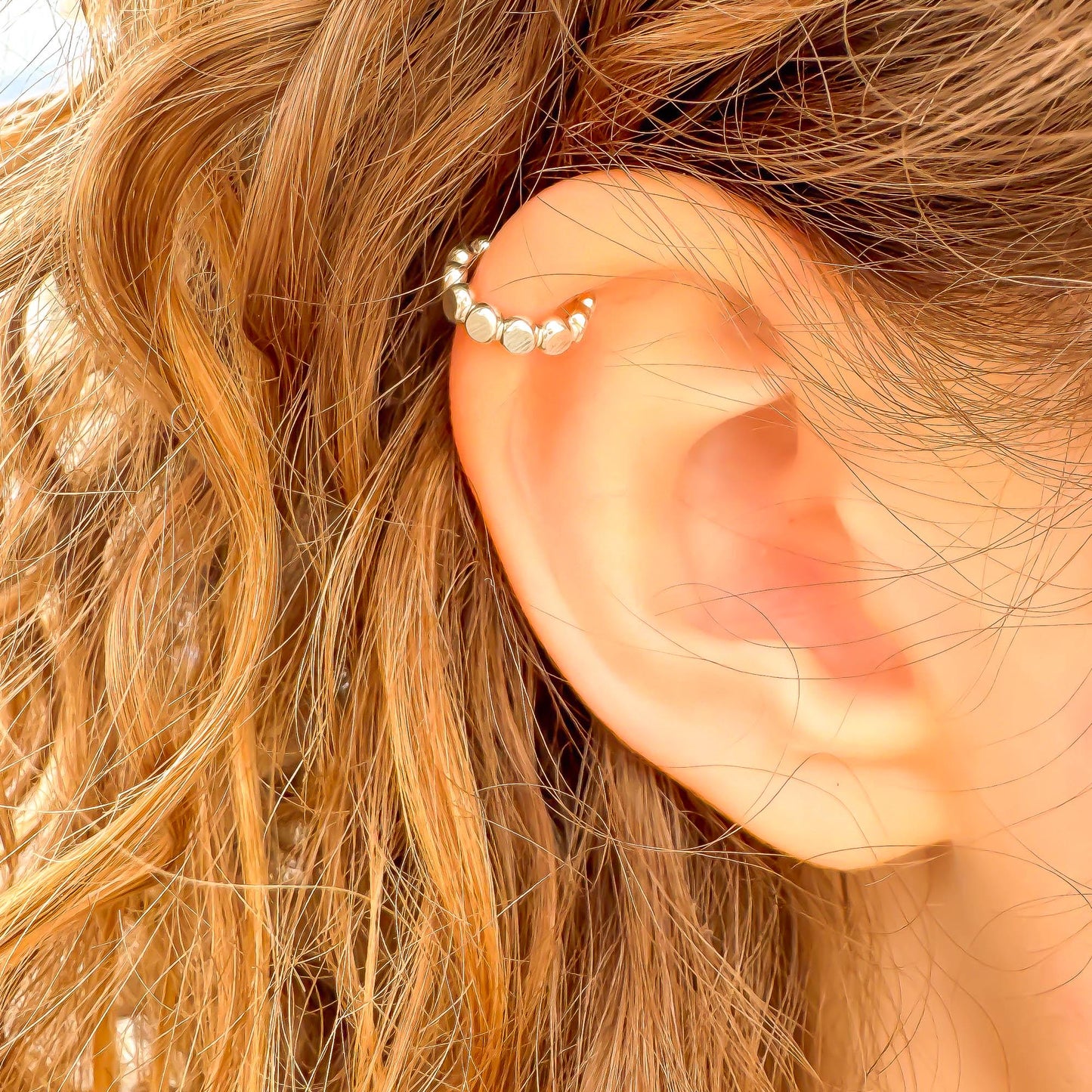 Flat Bead Mini Ear Cuff, Sterling Silver