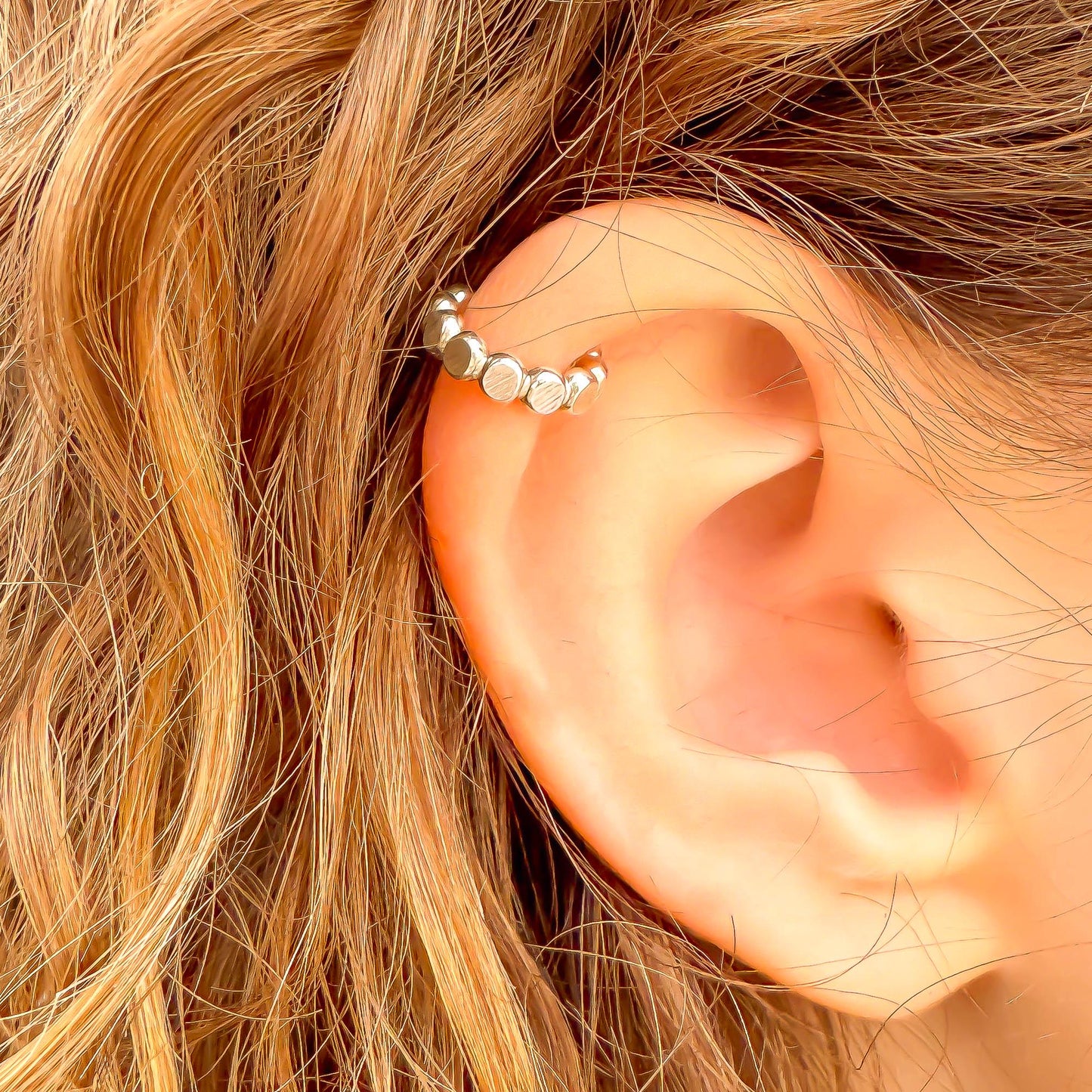 Flat Bead Mini Ear Cuff, Sterling Silver