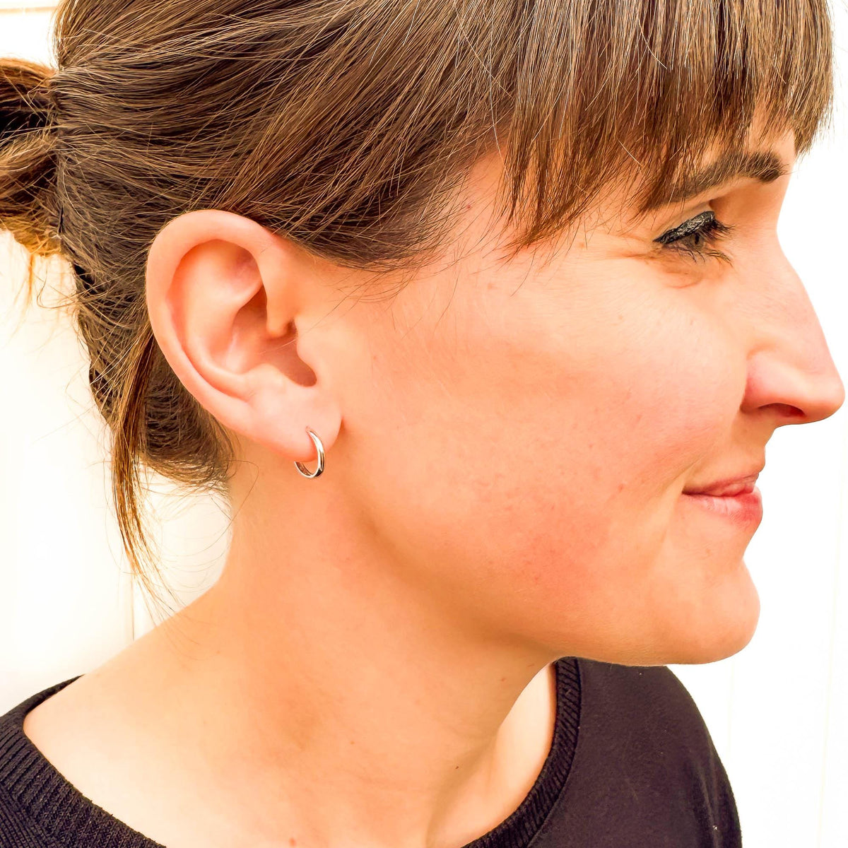 Solid 14K White Gold Clicker Hoops, 10mm