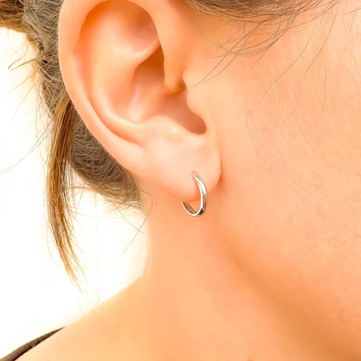 Solid 14K White Gold Clicker Hoops, 10mm