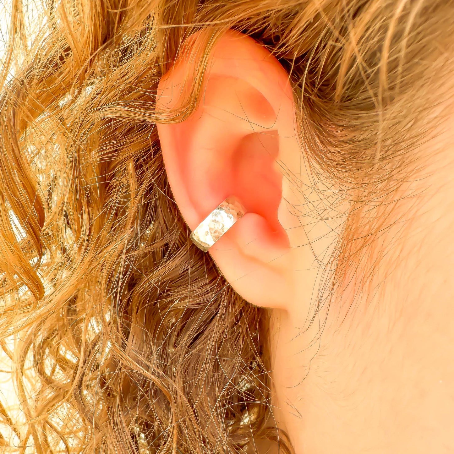 Hammered Thick Conch Ear Cuff, Sterling Silver