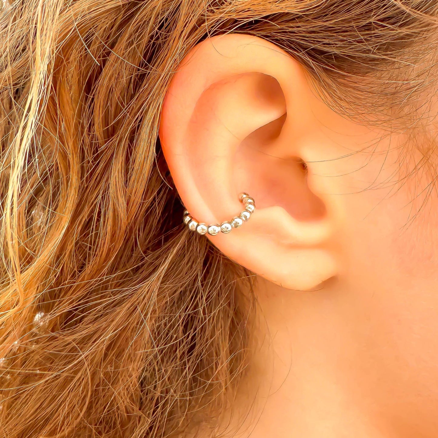 Bubble Bead Conch Ear Cuff, Sterling Silver