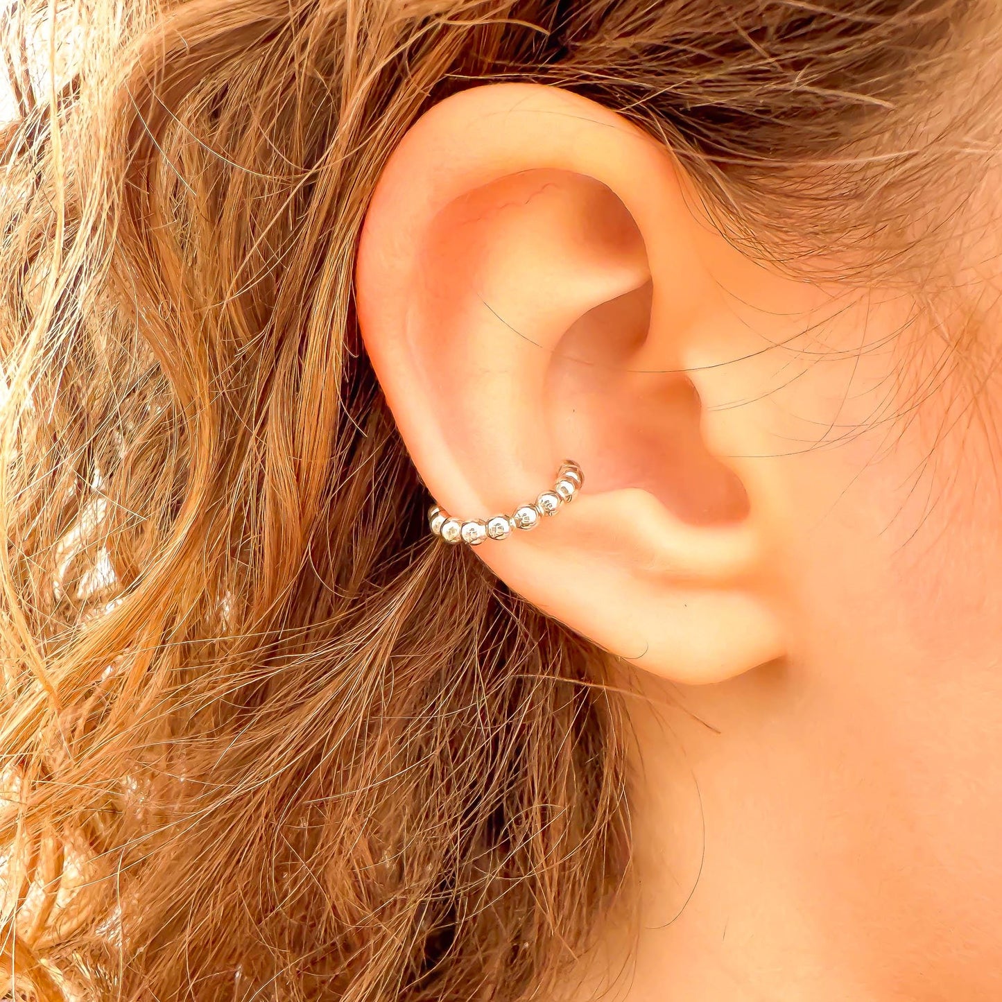 Bubble Bead Conch Ear Cuff, Sterling Silver