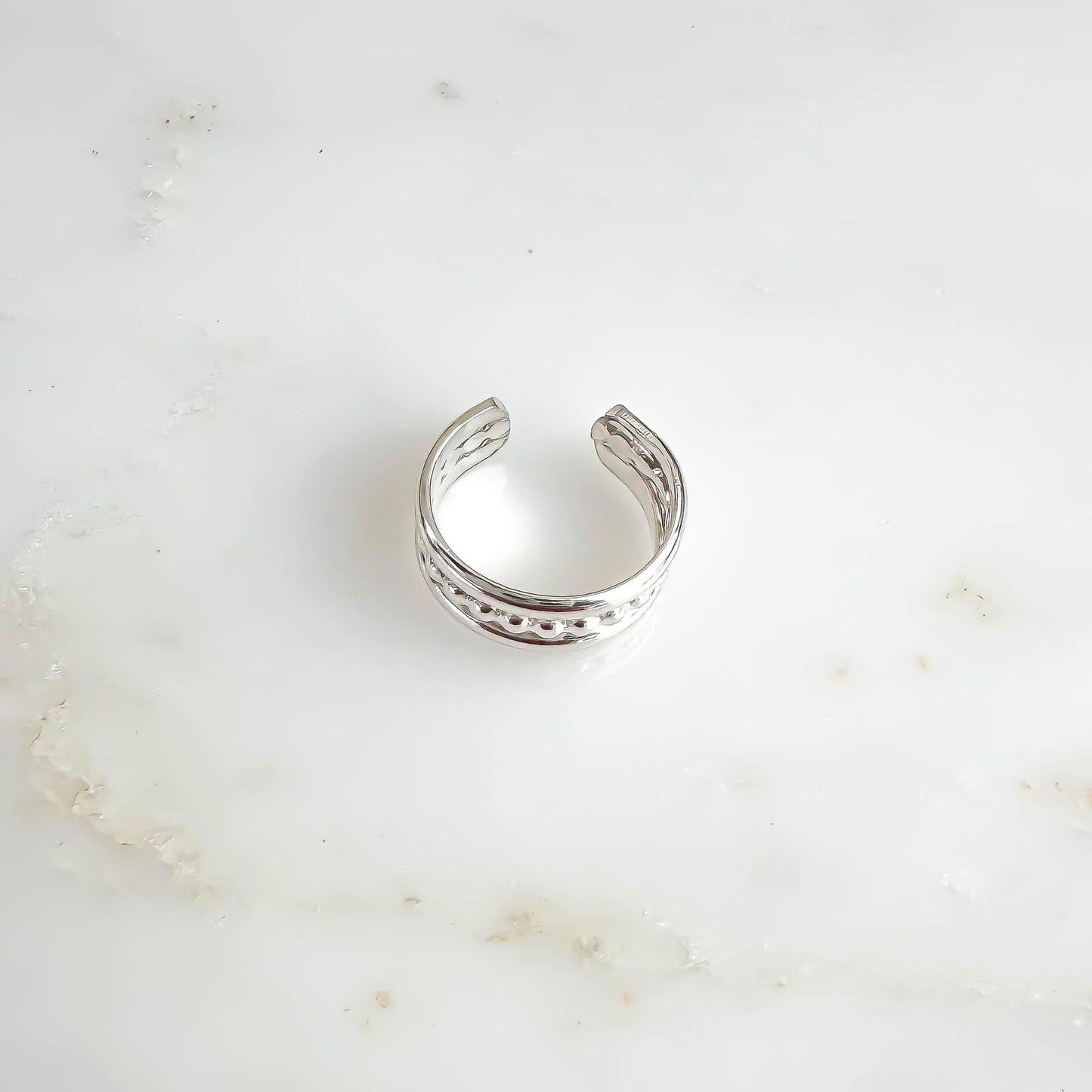 Bead Conch Ear Cuff Triple Band, Sterling Silver