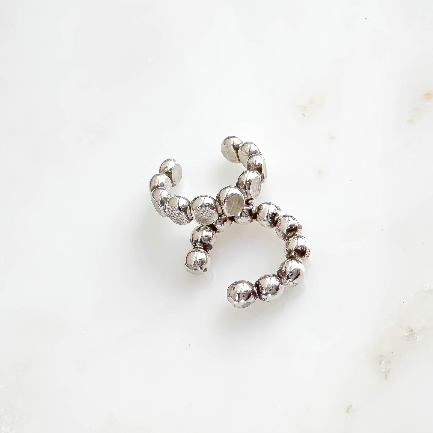 Flat Bead Mini Ear Cuff, Sterling Silver