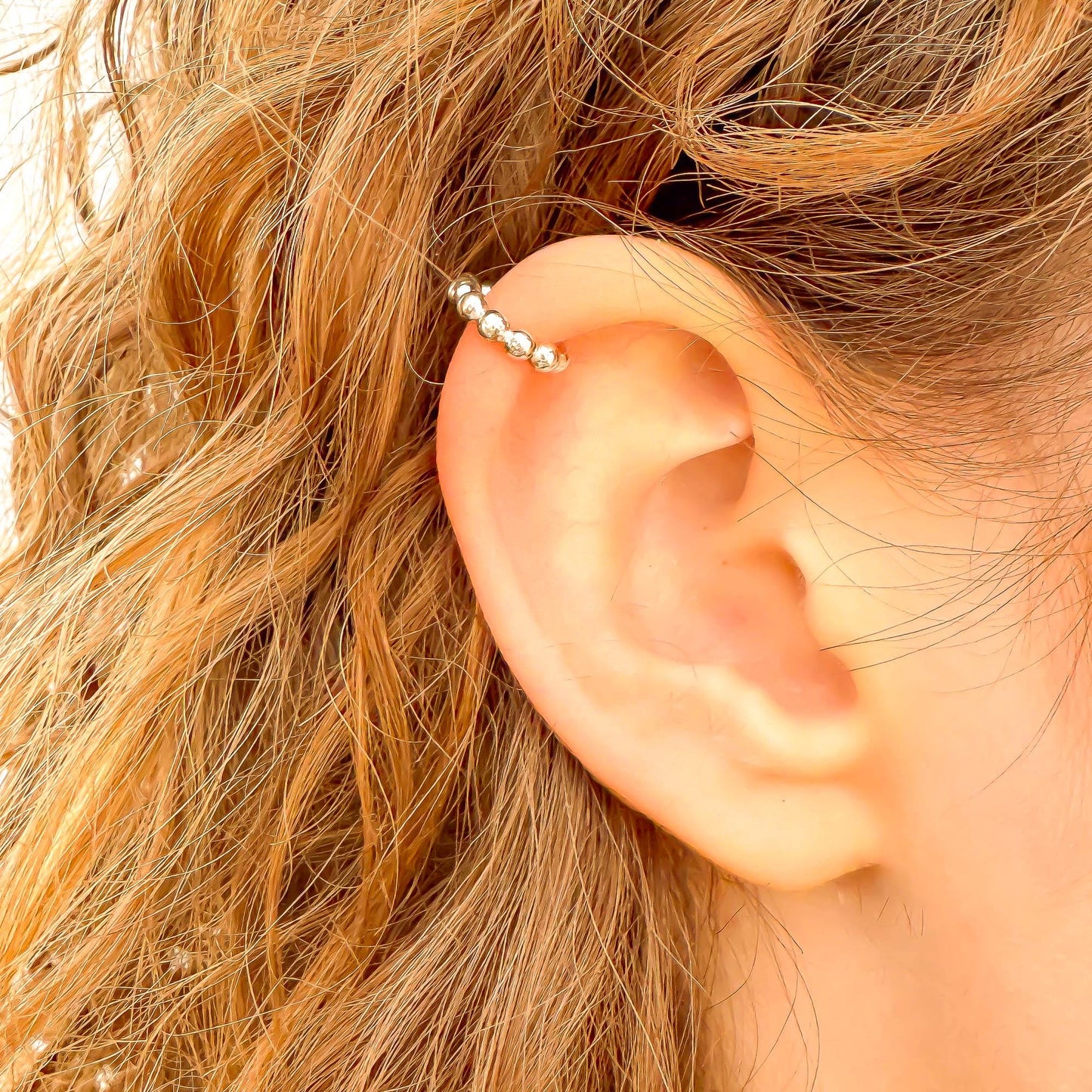 Bubble Bead Cartilage Mini Ear Cuff, Sterling Silver