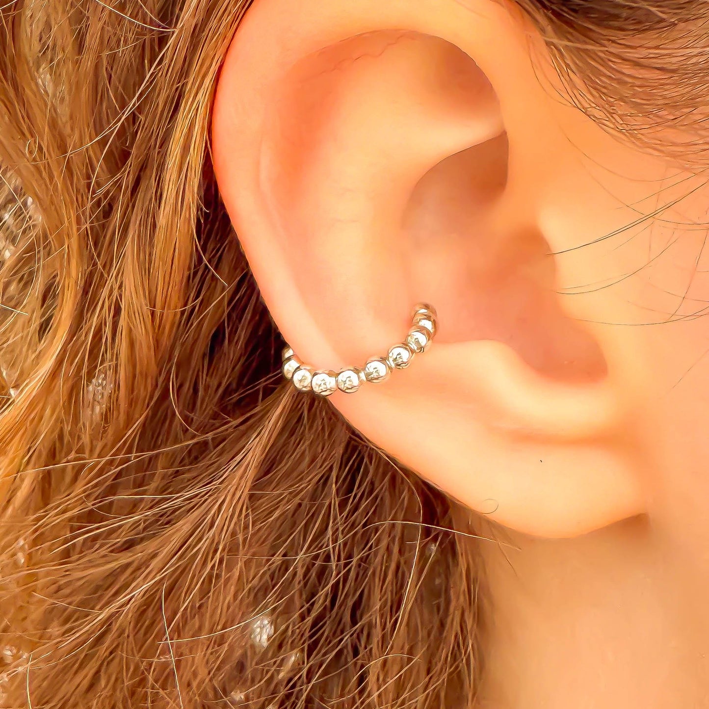 Bubble Bead Conch Ear Cuff, Sterling Silver