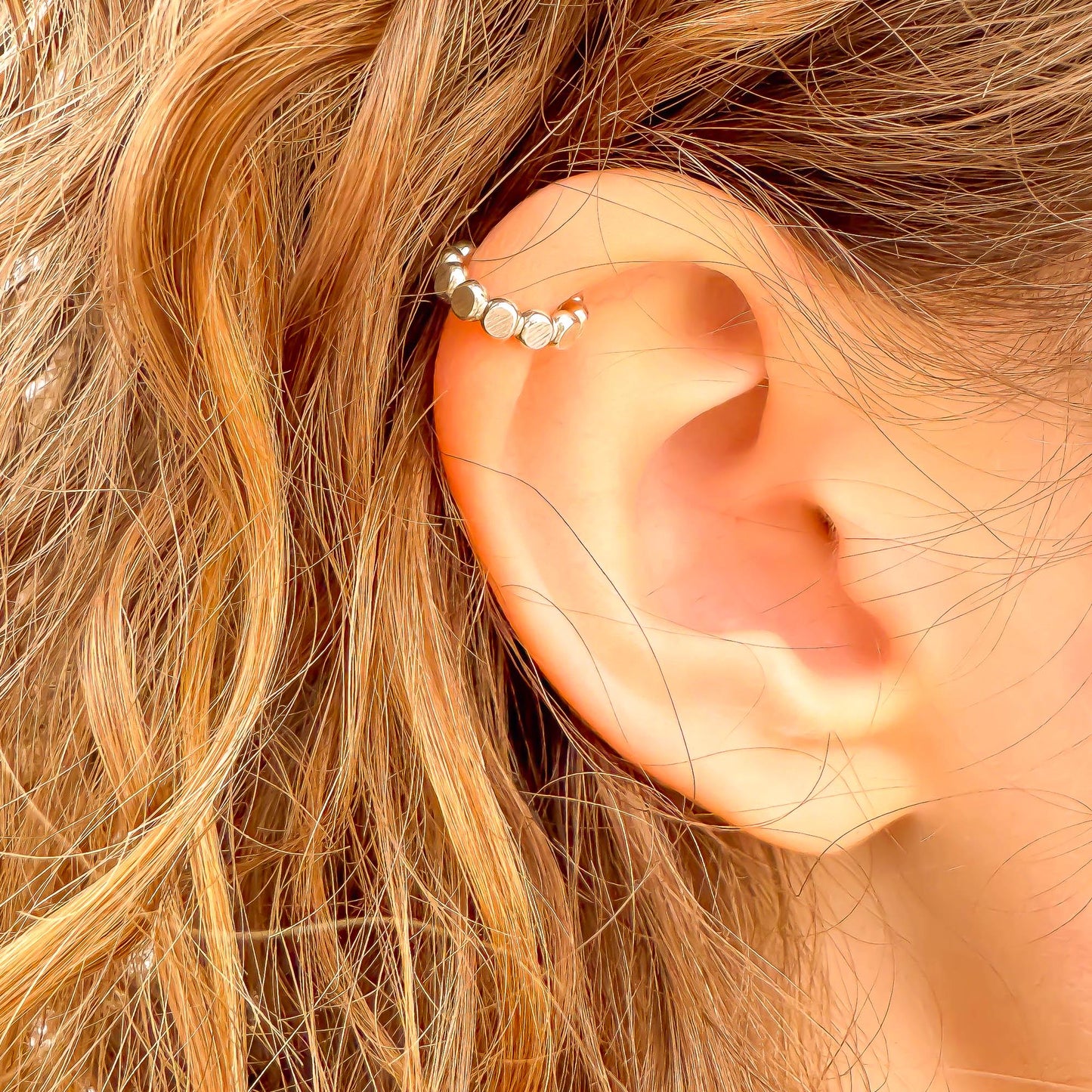 Flat Bead Mini Ear Cuff, Sterling Silver