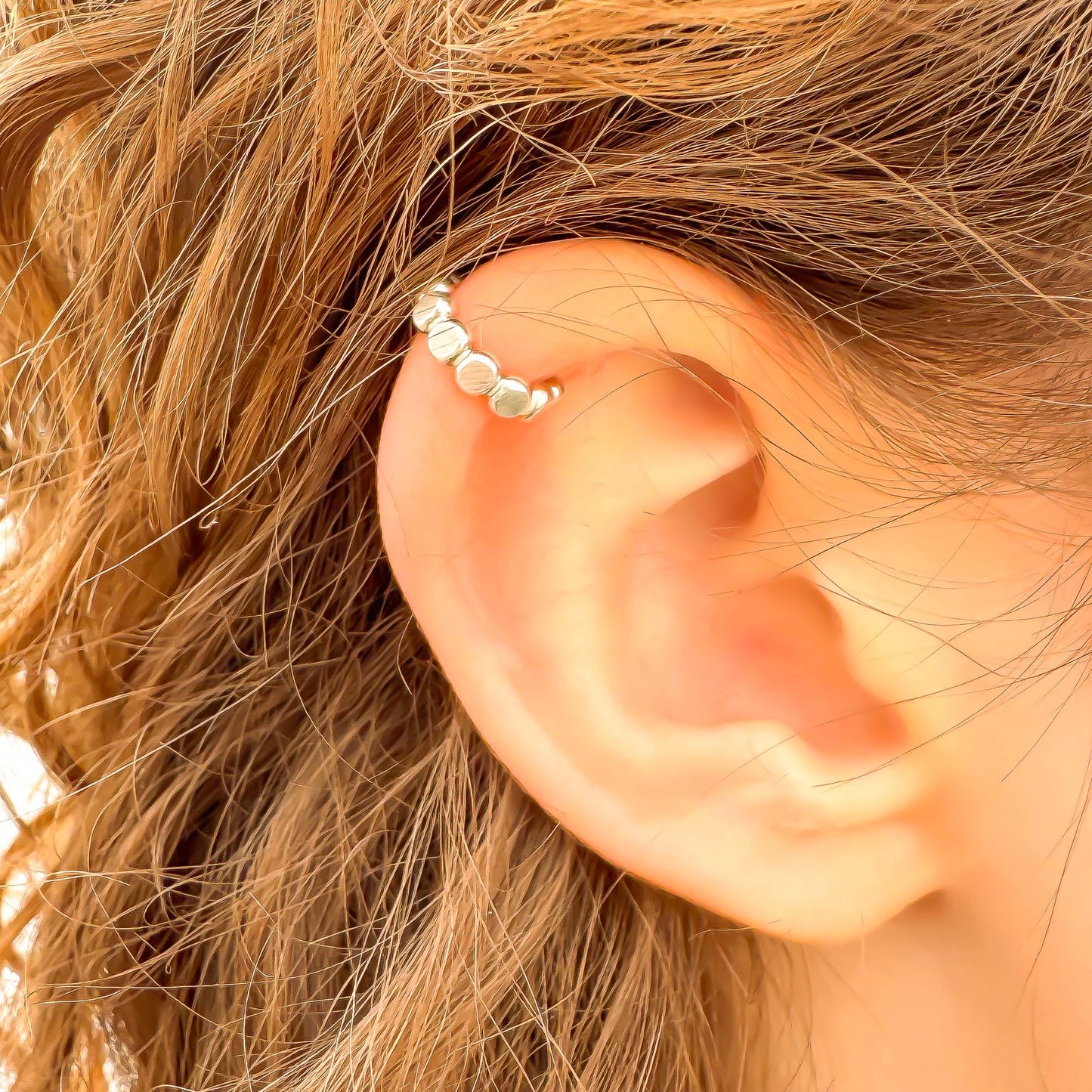 Flat Bead Mini Ear Cuff, Sterling Silver