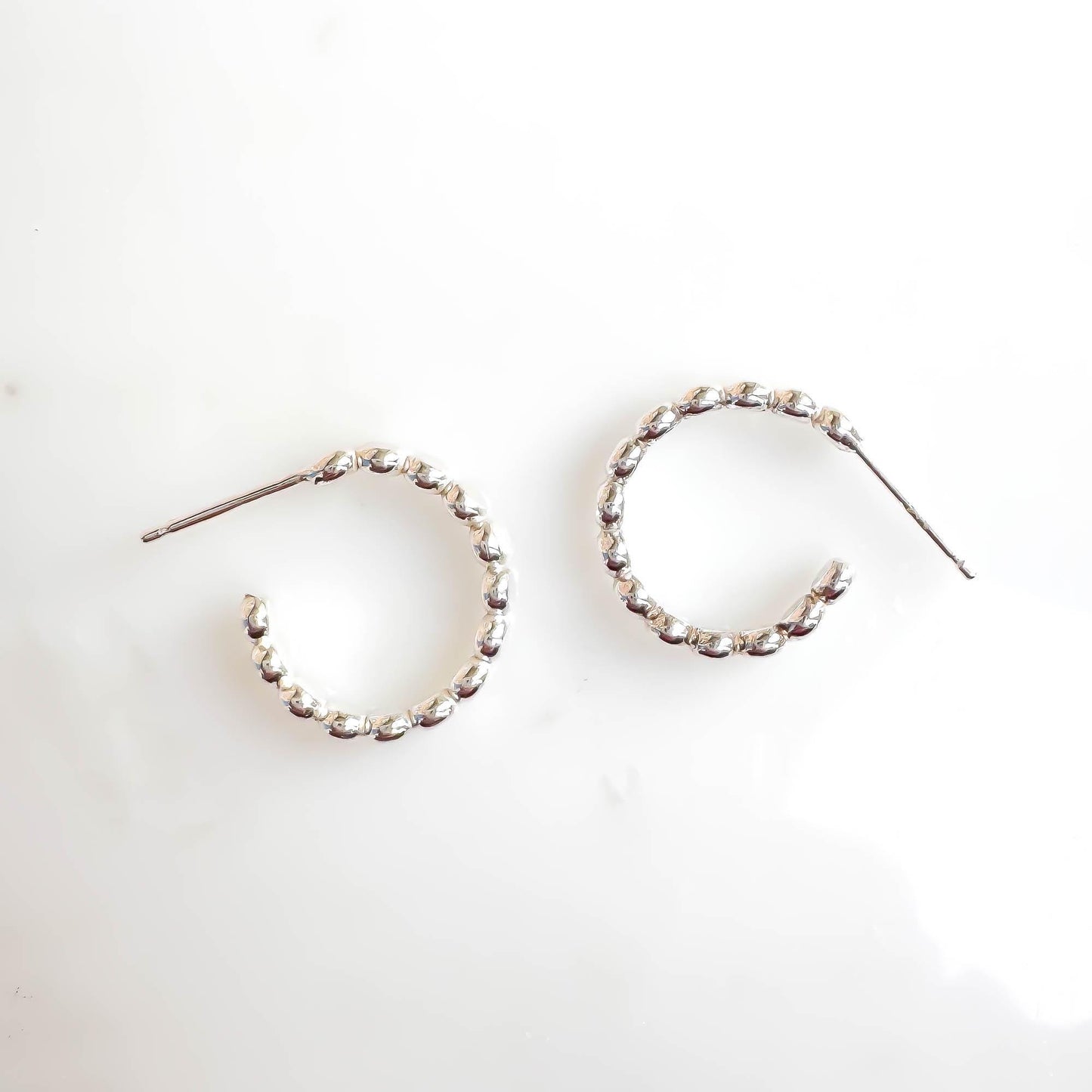 Small Bead Dot Hoop Earrings, Sterling Silver
