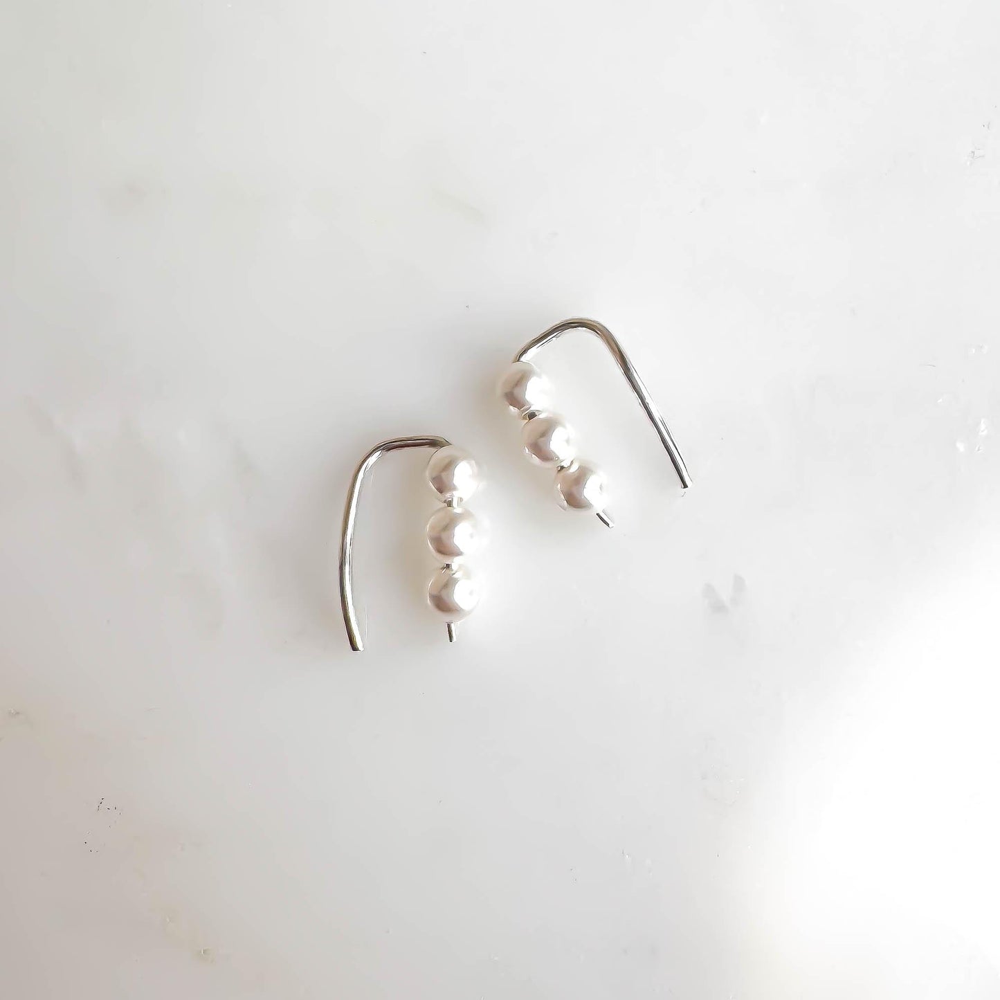 Mini Pearl Ear Climber Earrings, Sterling Silver