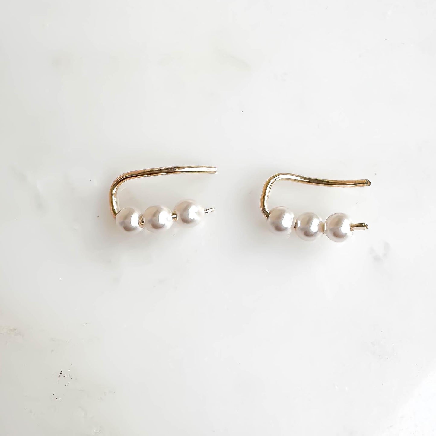 Mini Pearl Ear Climber Earrings, 14K Gold Filled