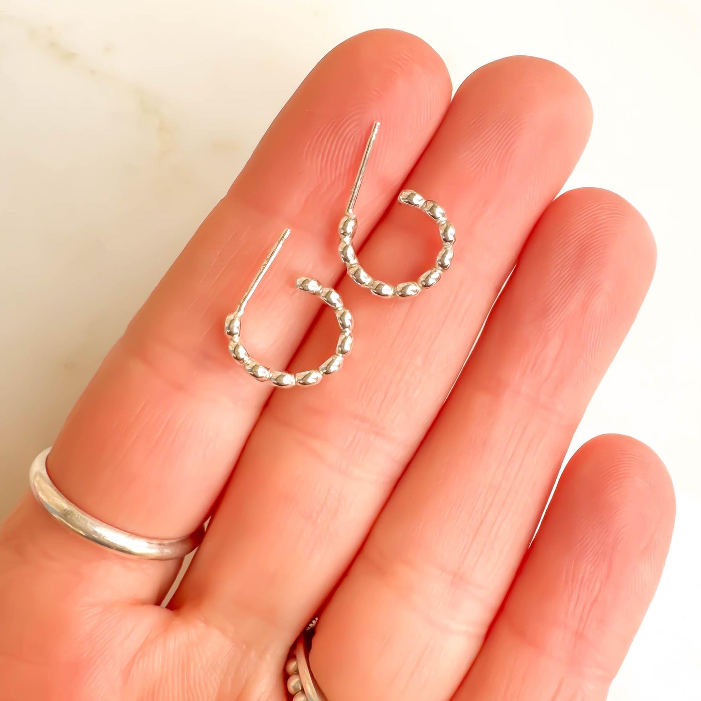 Mini Bead Dot Hoop Earrings, Sterling Silver