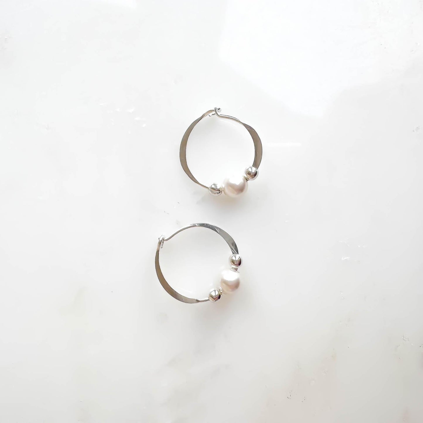 Crystal Pearl Bead Hoop Earrings, Sterling Silver