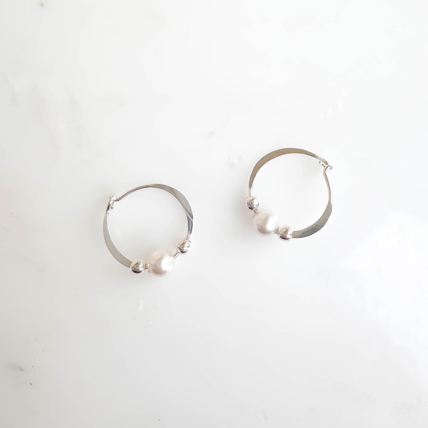 Crystal Pearl Bead Hoop Earrings, Sterling Silver