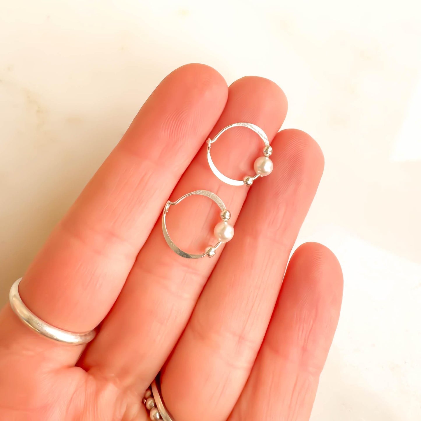 Crystal Pearl Bead Hoop Earrings, Sterling Silver