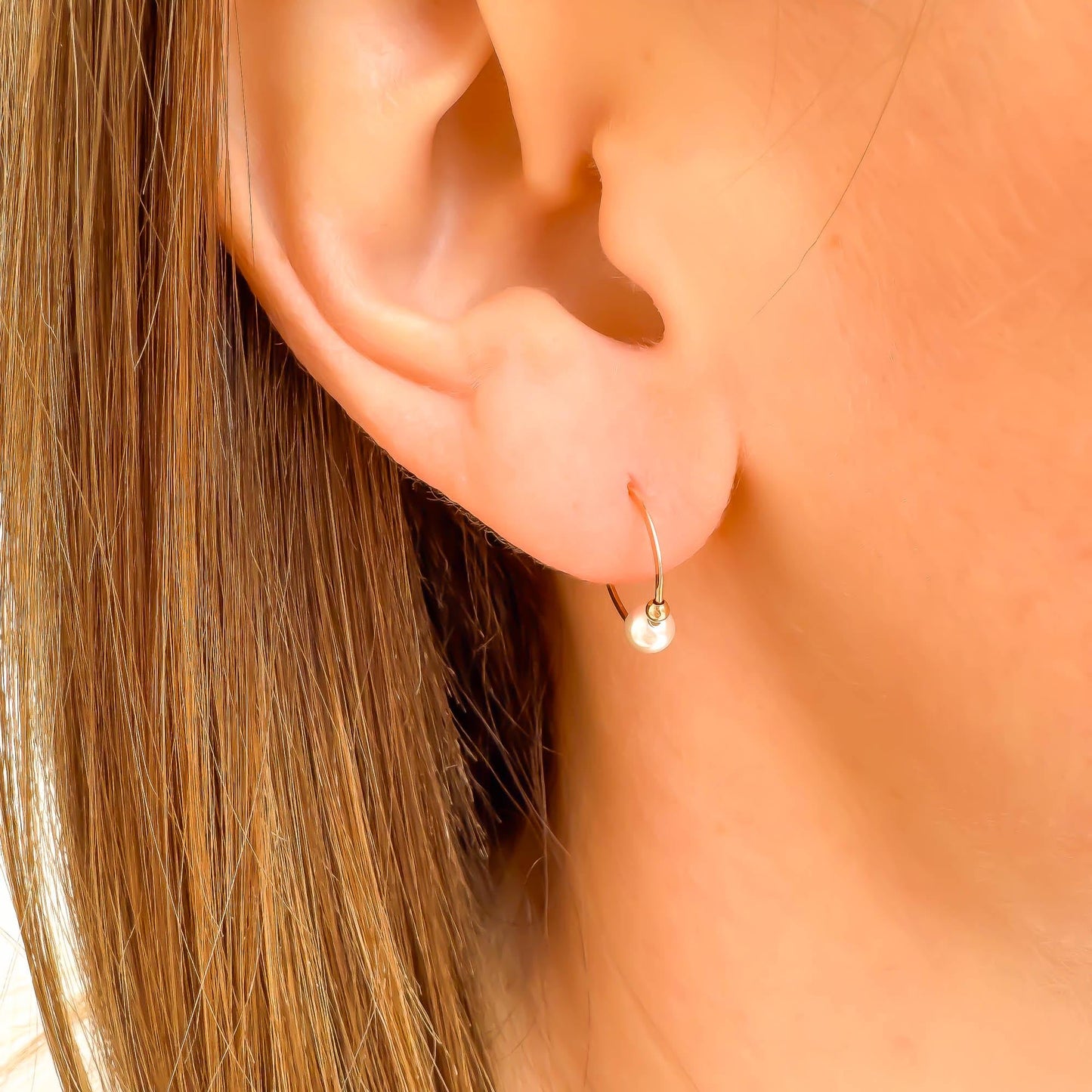 Crystal Pearl Bead Hoop Earrings, 14K Gold Filled