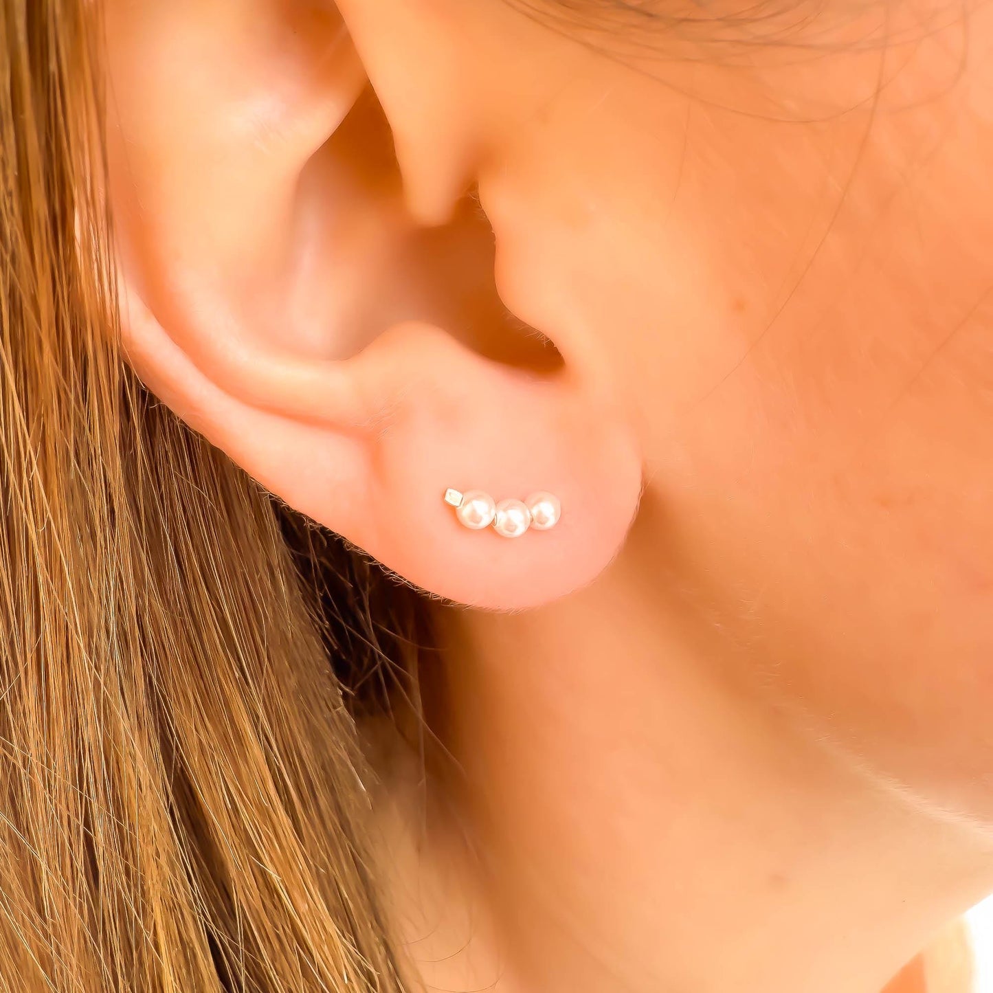 Mini Pearl Ear Climber Earrings, 14K Gold Filled