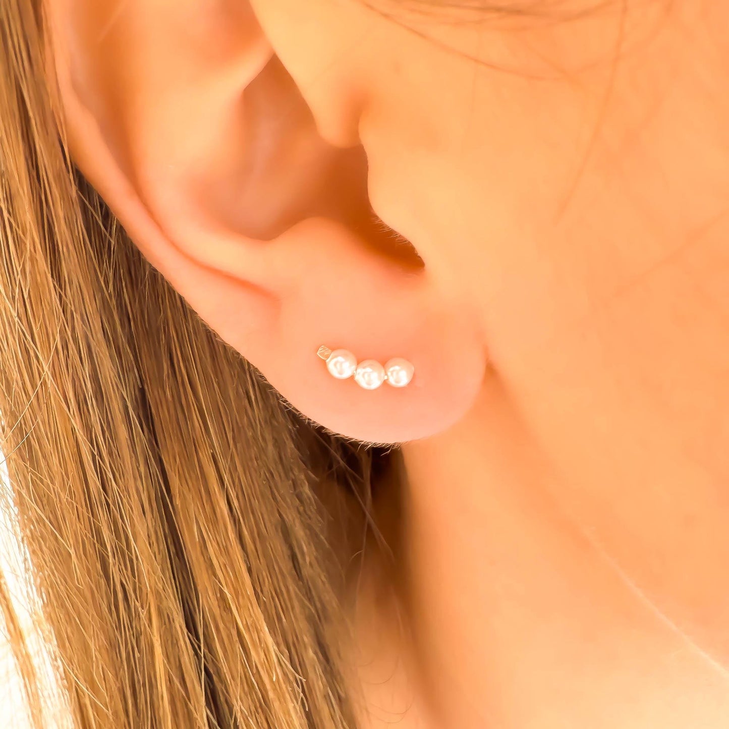 Mini Pearl Ear Climber Earrings, 14K Gold Filled