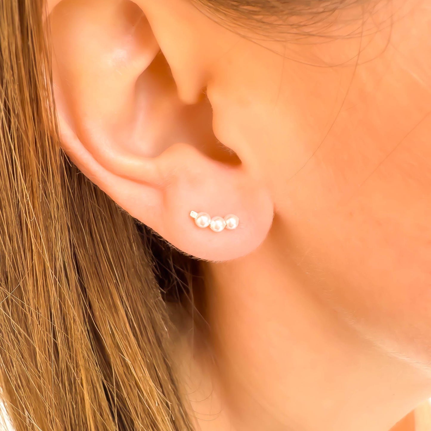 Mini Pearl Ear Climber Earrings, 14K Gold Filled